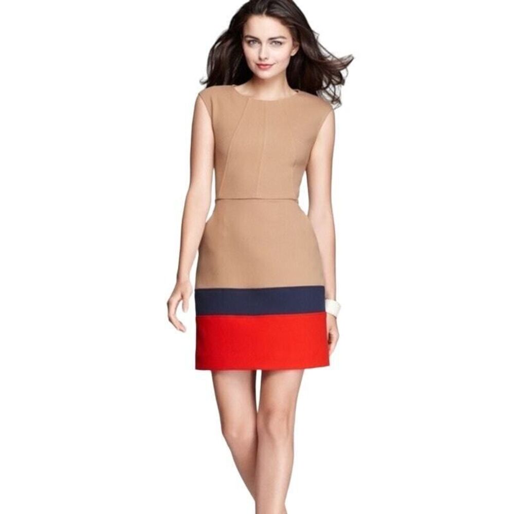 Shoshanna Trina Sheath Dress Women Size 2 Sleeveless Tan Layered With Pockets *